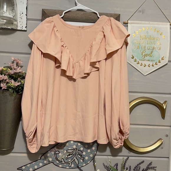 Tops - Long sleeve dress shirt with ruffle